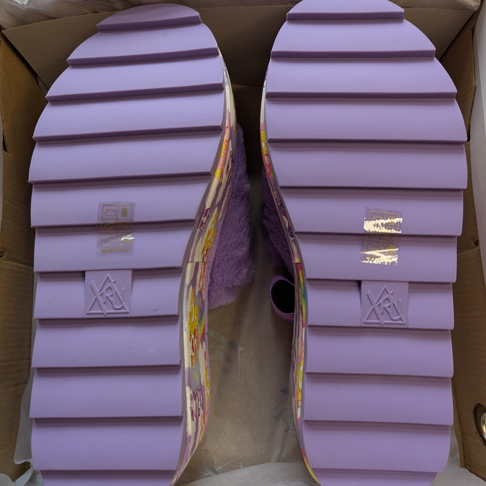 YRU Purple Fuzzy Sandals Qozii Slide Care Bears, Size 10, NWT - Picture 6 of 9